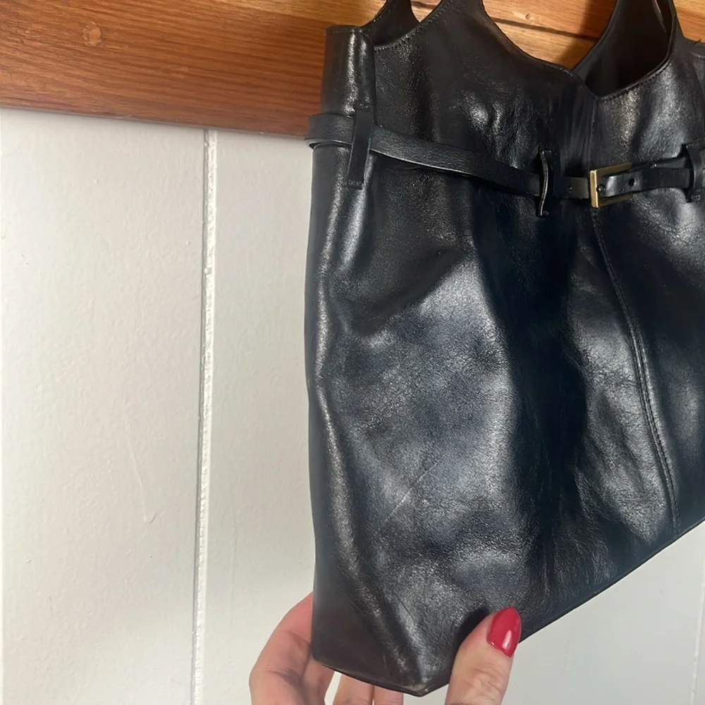 Francesco Biasia Black Leather Hobo Bag with Belt Accent